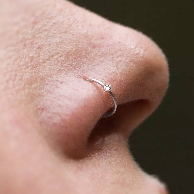 Piercing Nariz Argola de Ouro Branco 18K Diamante 0.01ct - Unvars