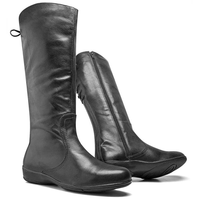 Bota Feminina Cano Alto Preta Couro Sem Salto Vanguard Unvars