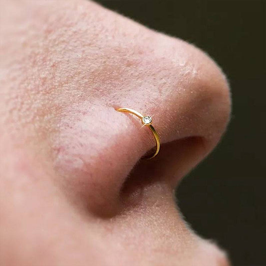 Piercing Nariz Argola de Ouro Amarelo 18K Diamante 0.01ct - Unvars