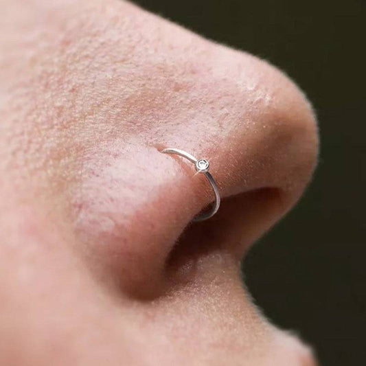 Piercing Nariz Argola de Ouro Branco 18K Diamante 0.01ct - Unvars